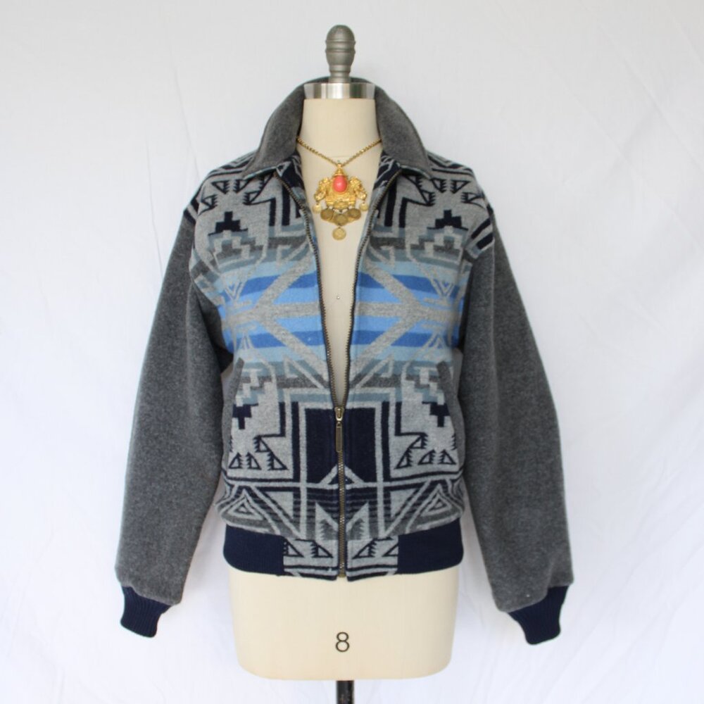 Pendleton vintage wool blanket Aztec tribal moto bomber jacket Varsity coat M - Picture 4 of 10